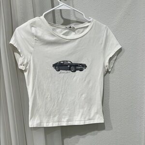 Princess Polly White Tee with Car Graphic